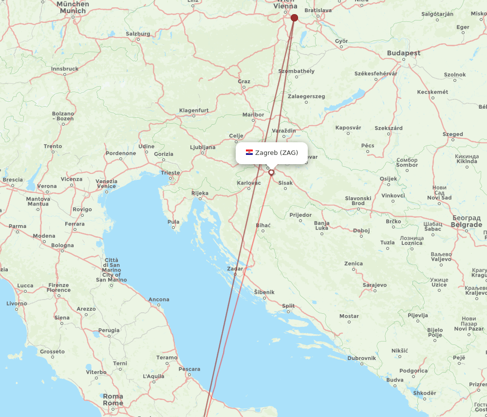 NAP-ZAG flight routes