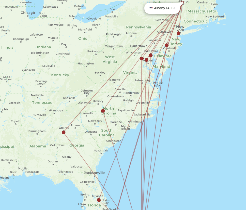 NAS-ALB flight routes