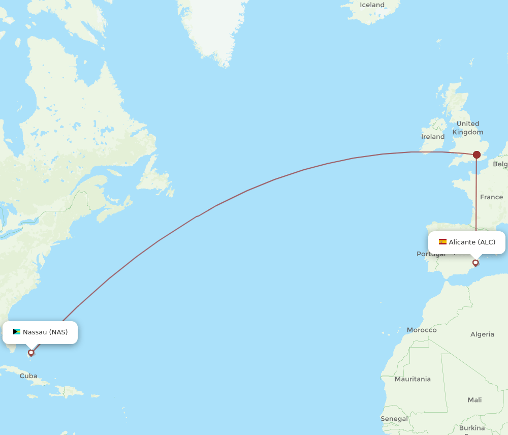 NAS to ALC flights and routes map