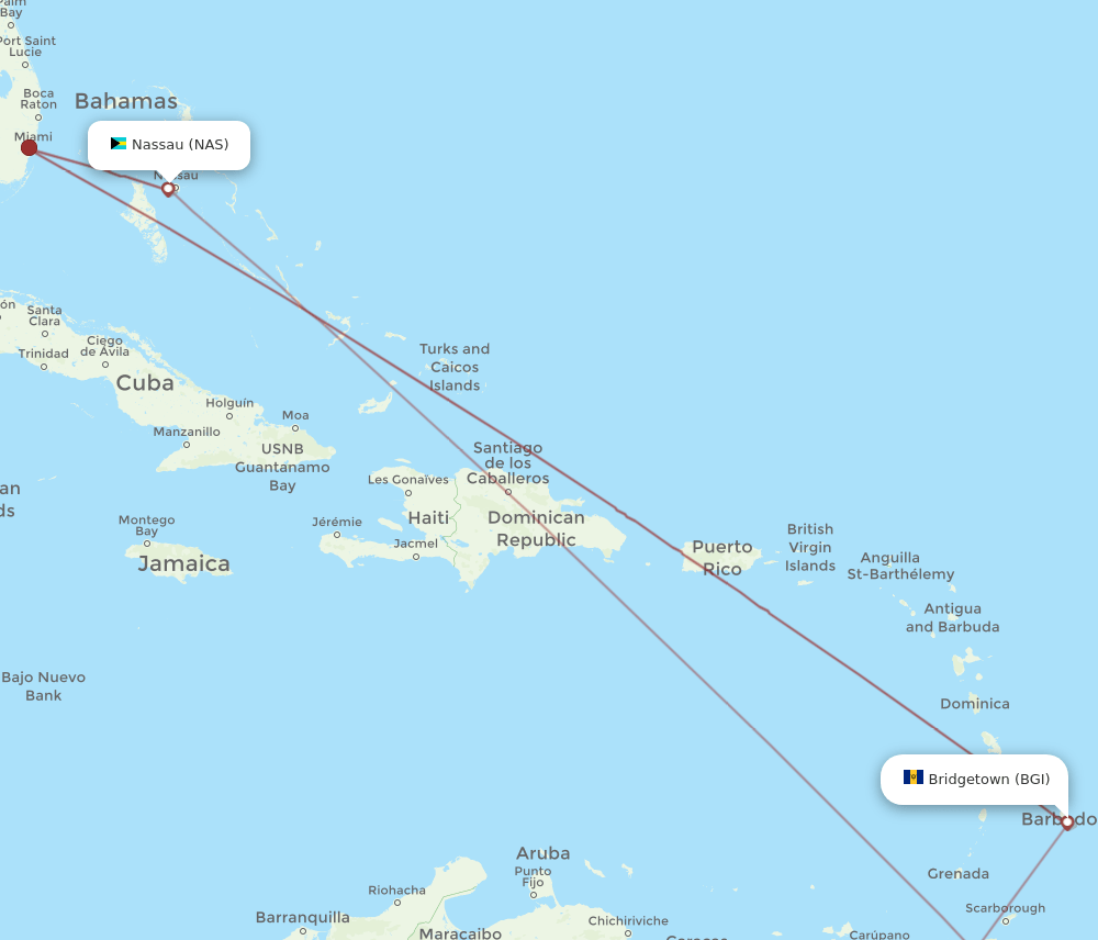 NAS to BGI flights and routes map
