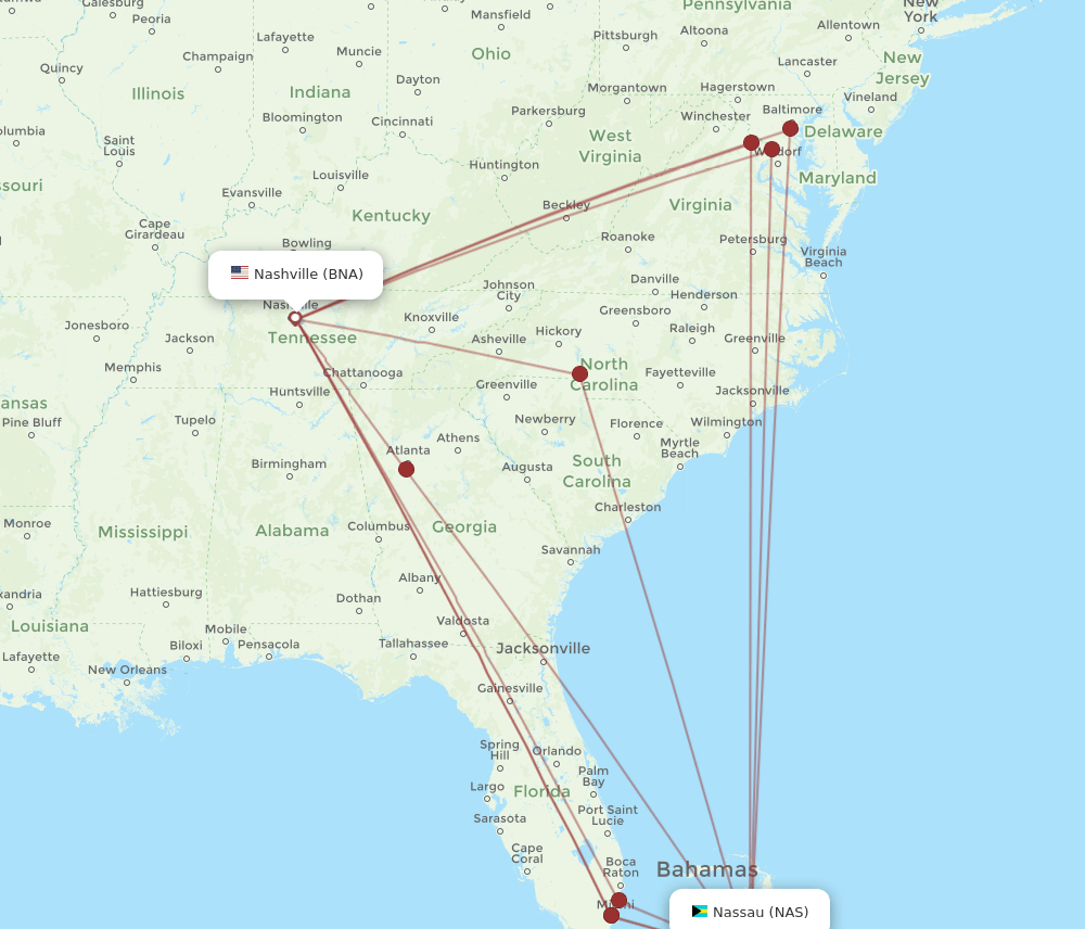 NAS-BNA flight routes