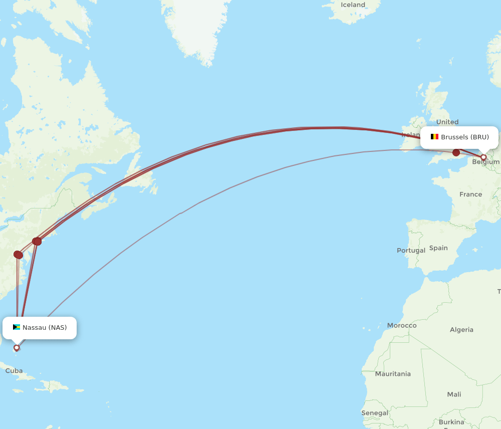NAS-BRU flight routes