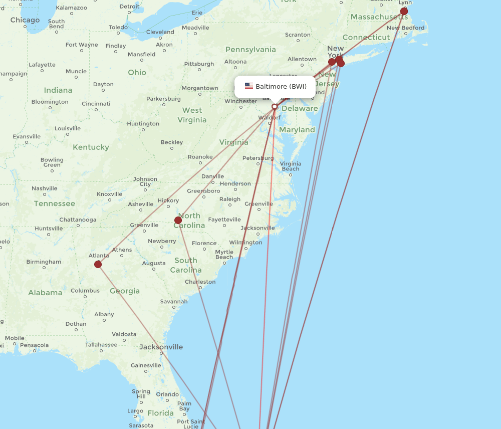 NAS-BWI flight routes
