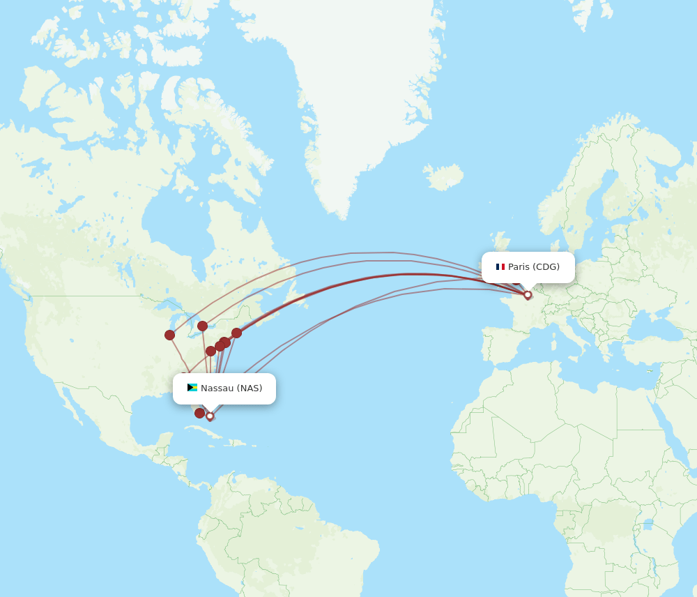 NAS to CDG flights and routes map