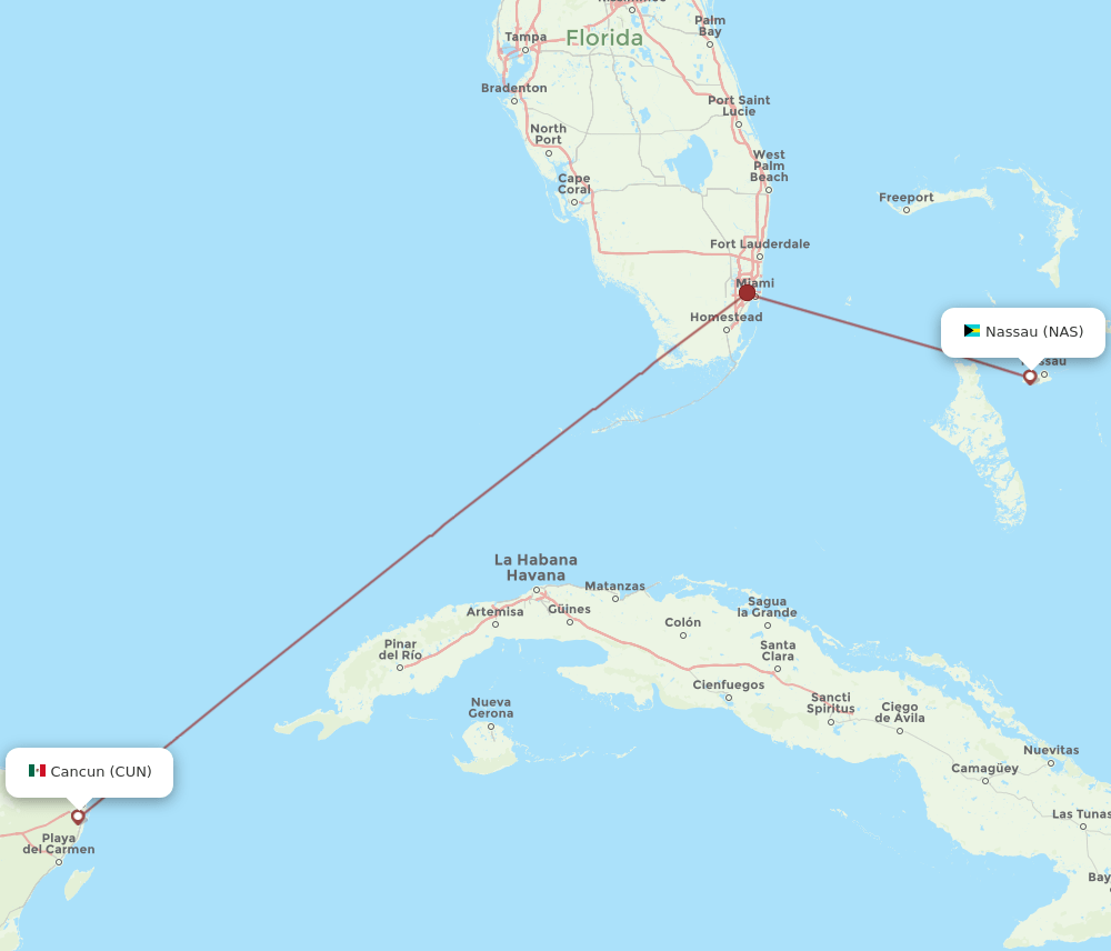 NAS to CUN flights and routes map