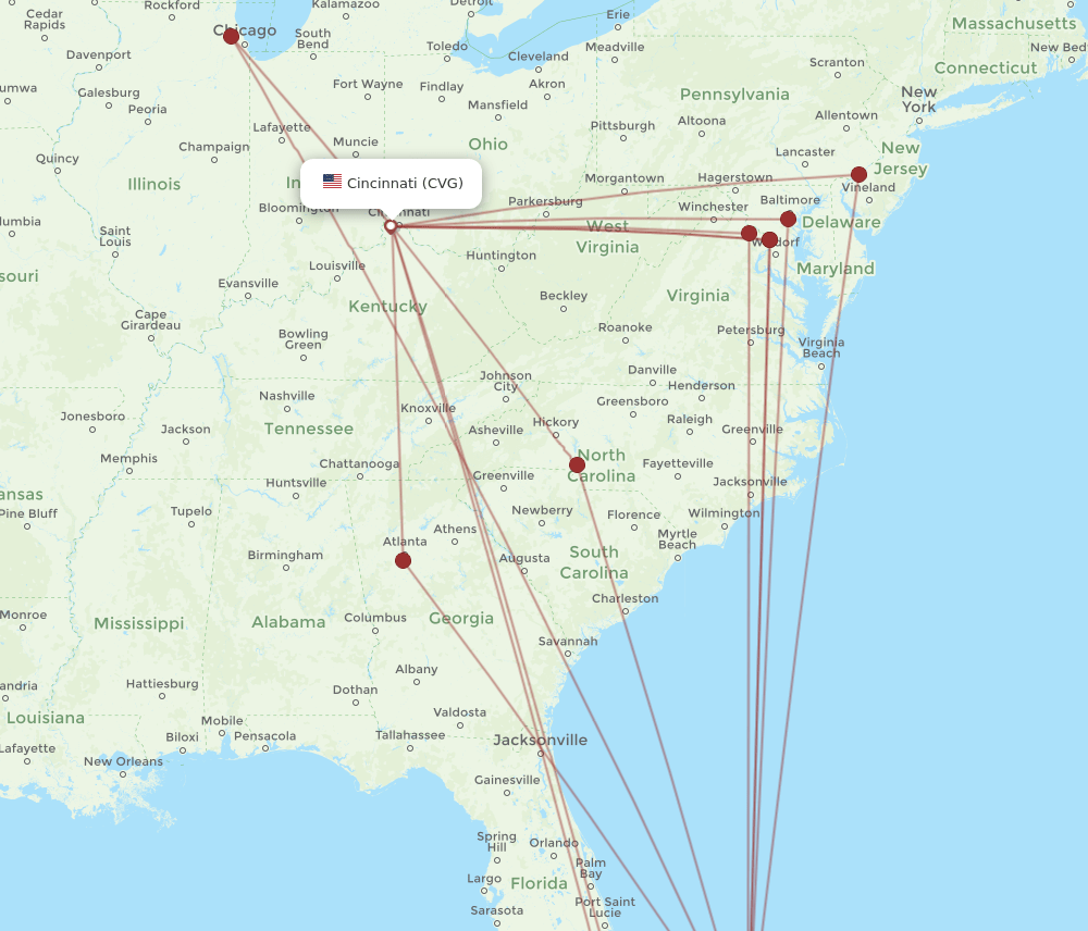 NAS to CVG flights and routes map