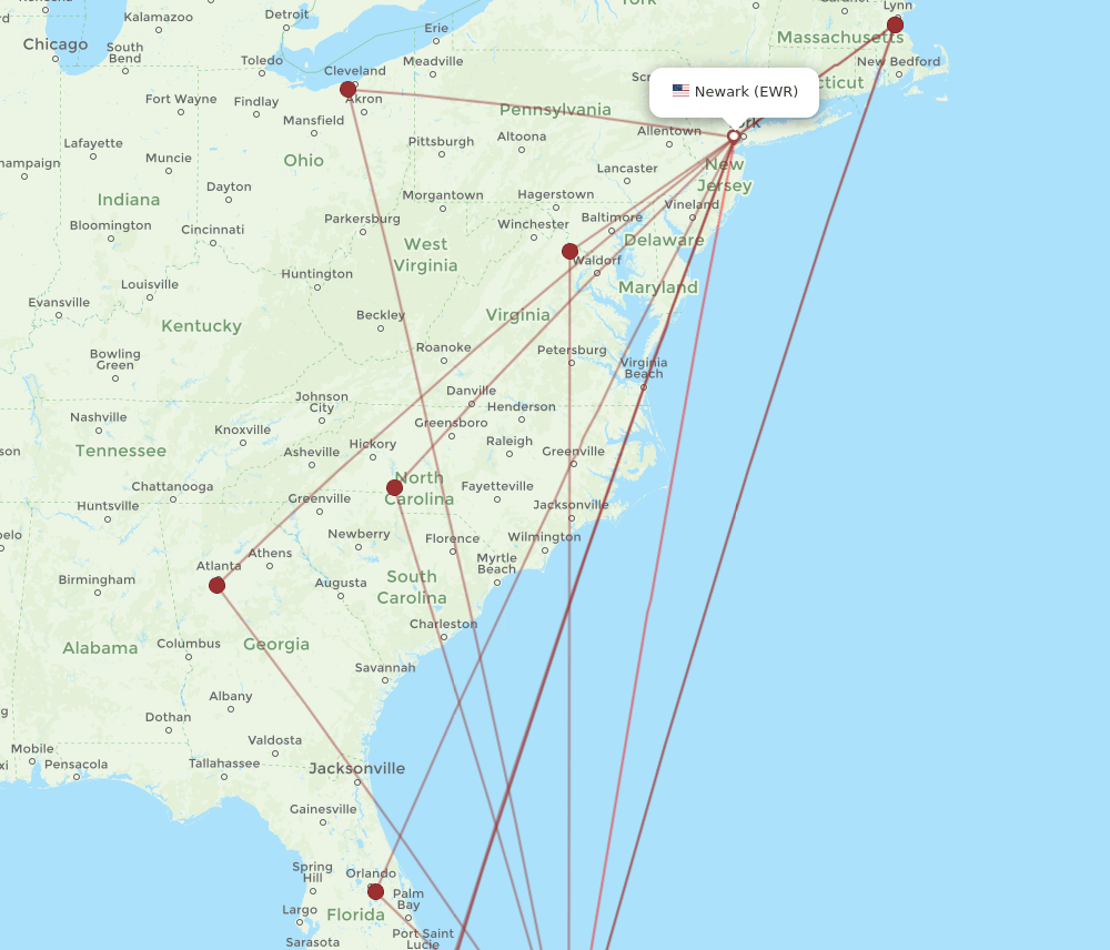 NAS-EWR flight routes