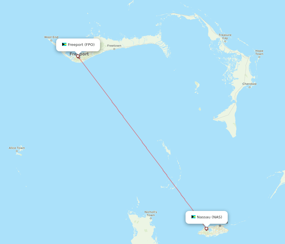 Nassau - Freeport route map and flight paths