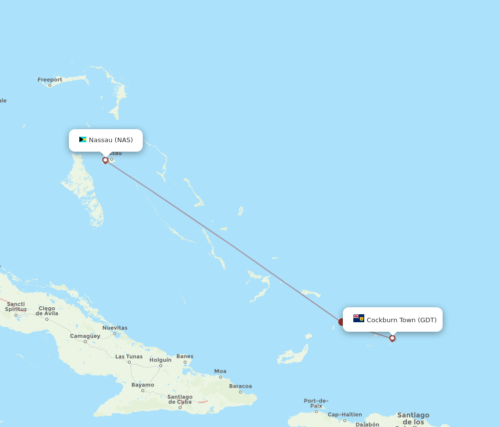 NAS to GDT flights and routes map