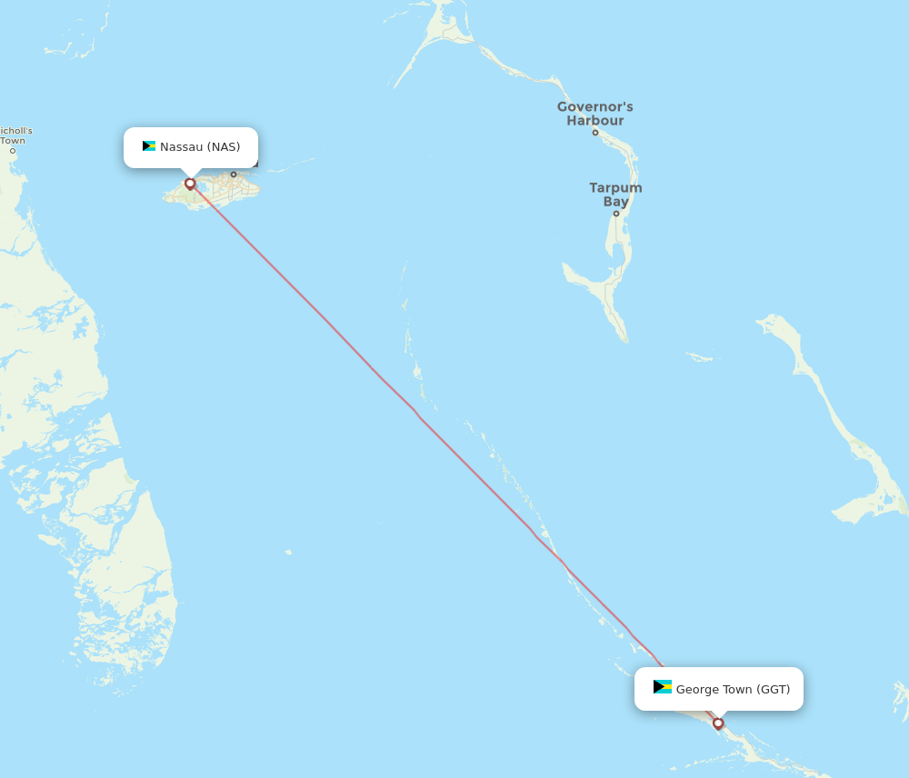Nassau - George Town route map and flight paths