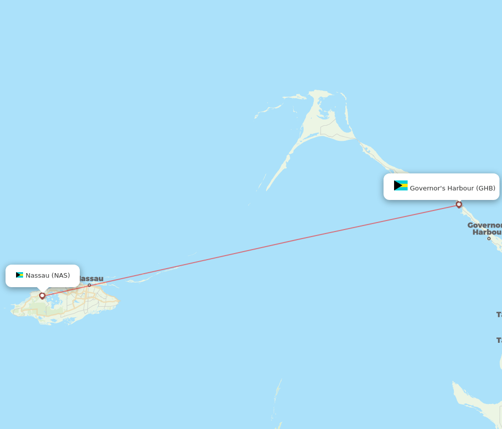 Nassau - Governor's Harbour route map and flight paths