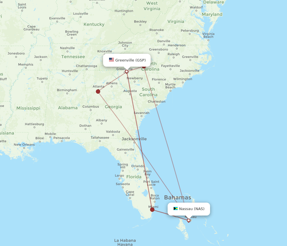NAS to GSP flights and routes map