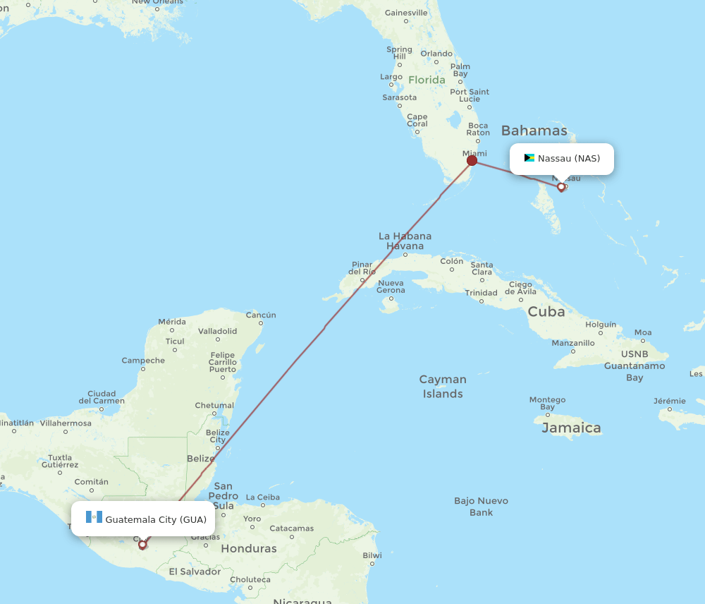 NAS-GUA flight routes