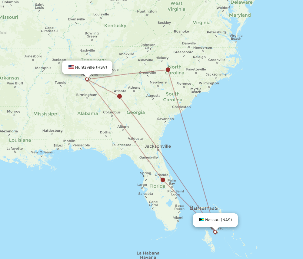 NAS-HSV flight routes