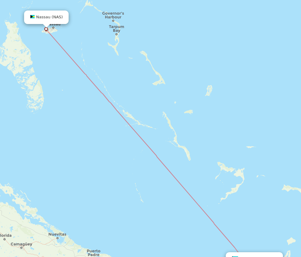 Nassau - Inagua route map and flight paths
