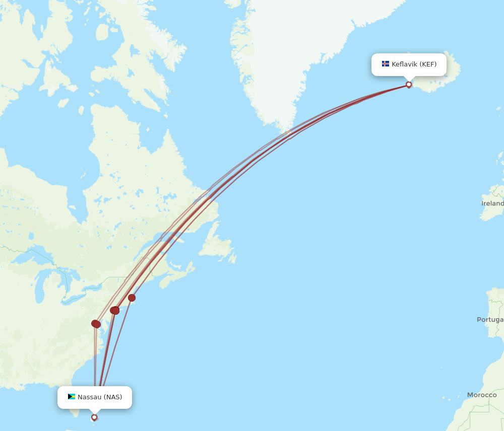 NAS-KEF flight routes