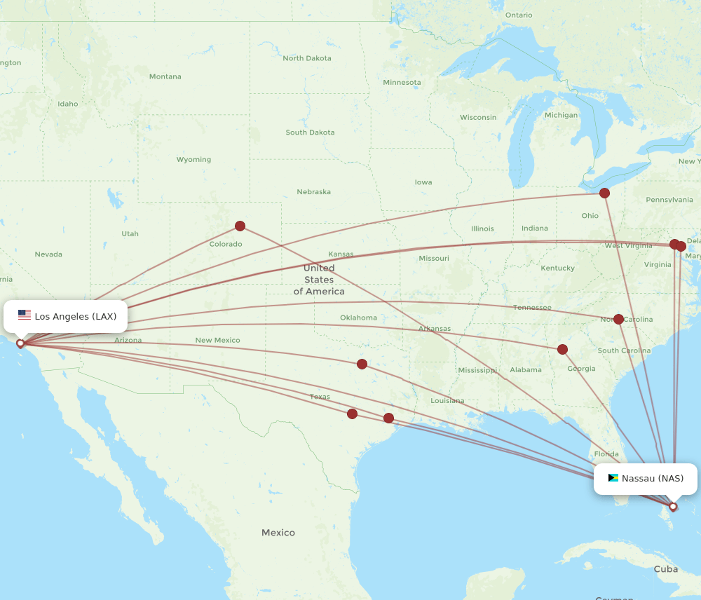 NAS-LAX flight routes