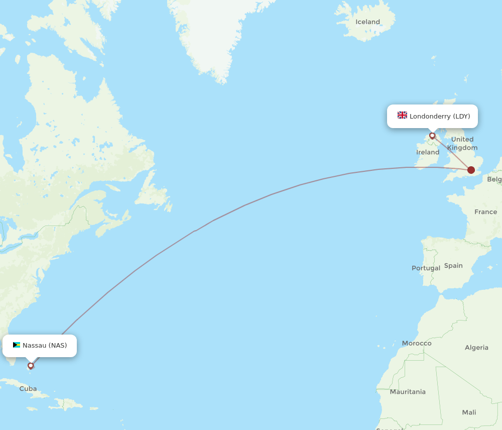 NAS-LDY flight routes