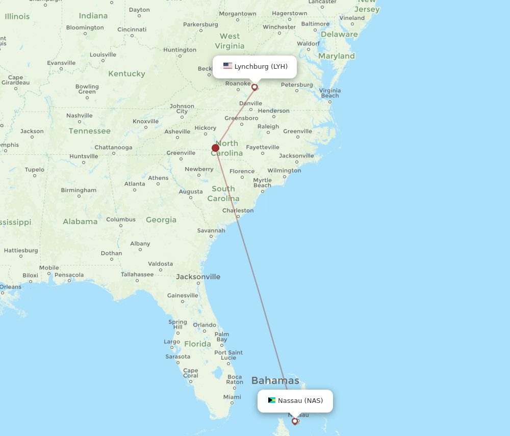NAS to LYH flights and routes map