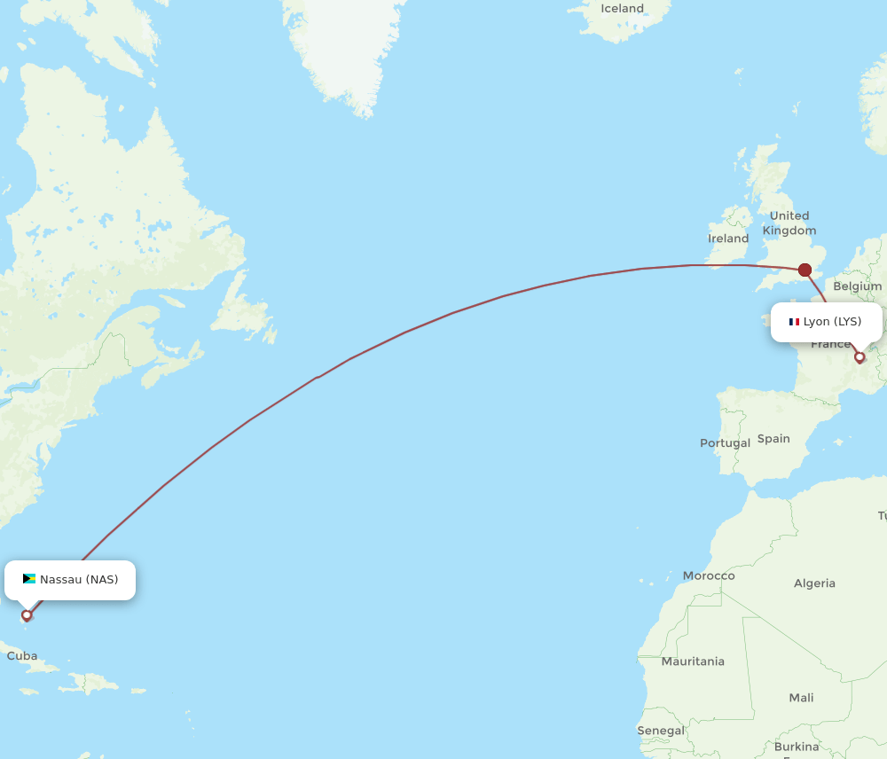 NAS to LYS flights and routes map