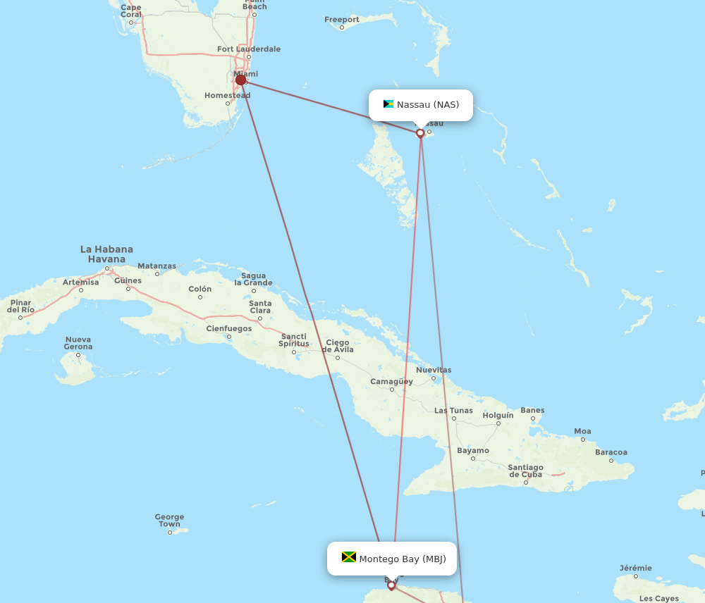 NAS-MBJ flight routes