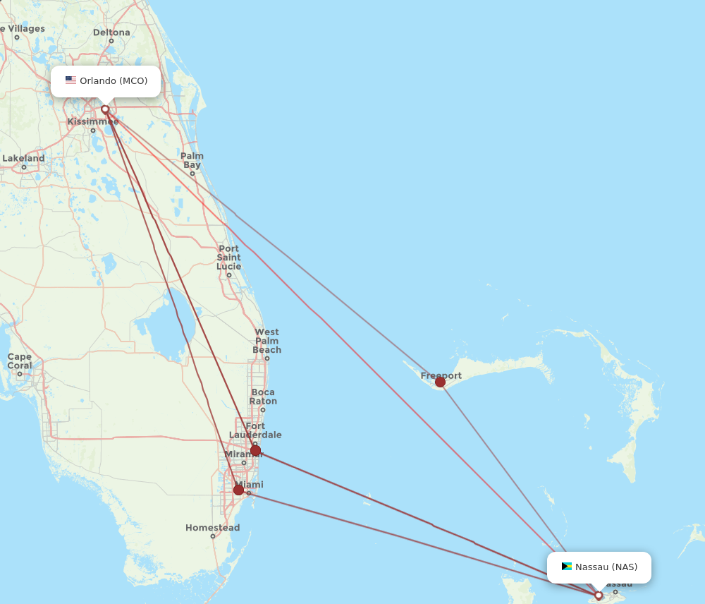 NAS to MCO flights and routes map