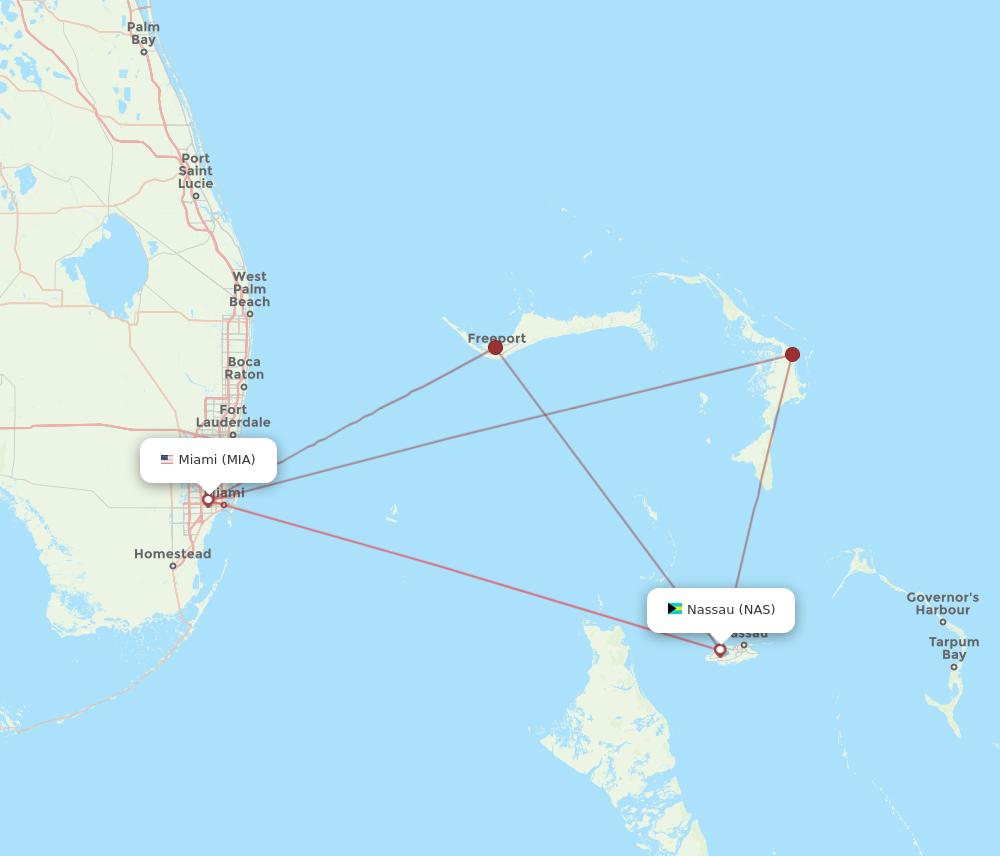NAS to MIA flights and routes map