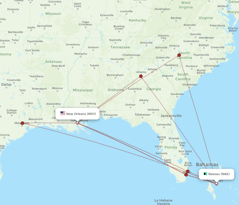 NAS to MSY flights and routes map