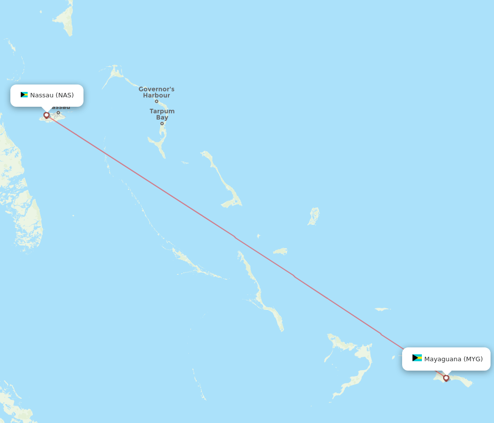Nassau - Mayaguana route map and flight paths