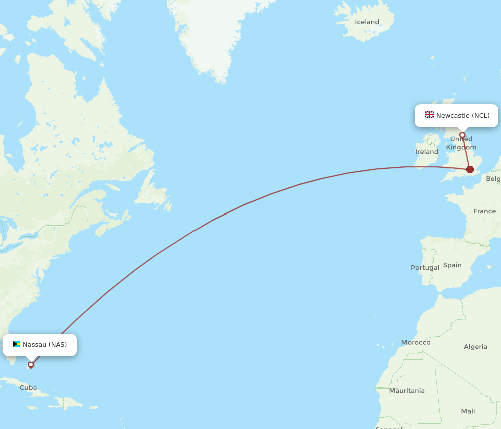 NAS-NCL flight routes