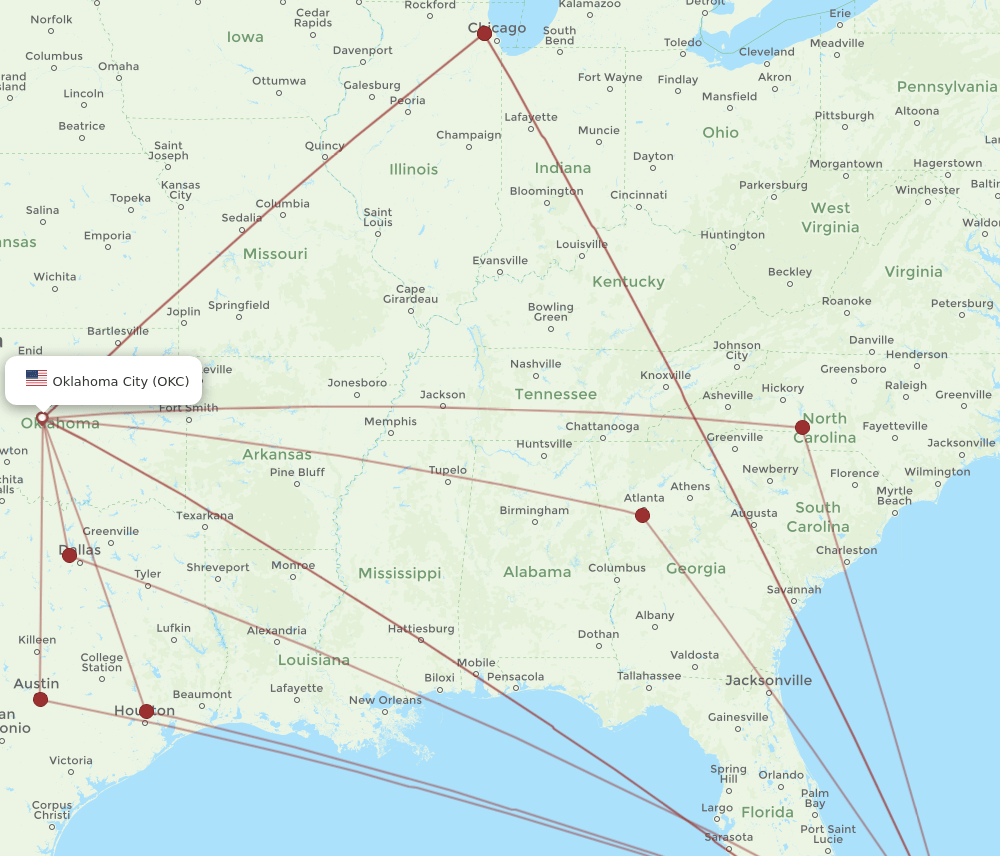 NAS to OKC flights and routes map