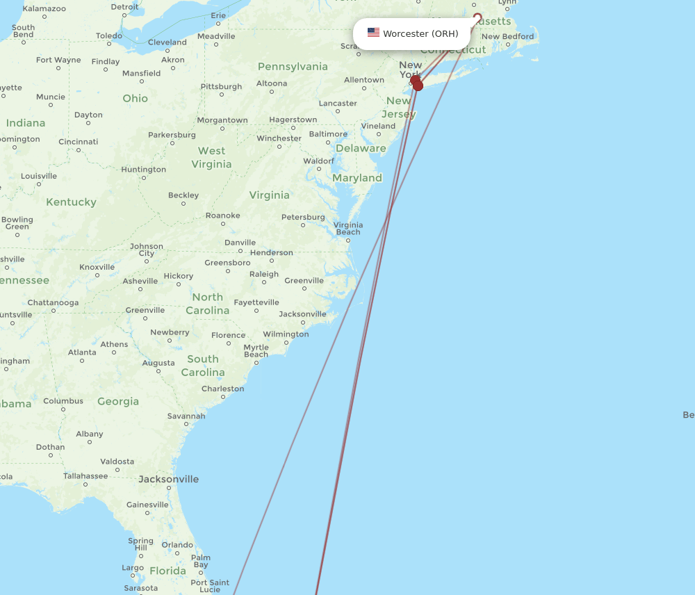 NAS-ORH flight routes