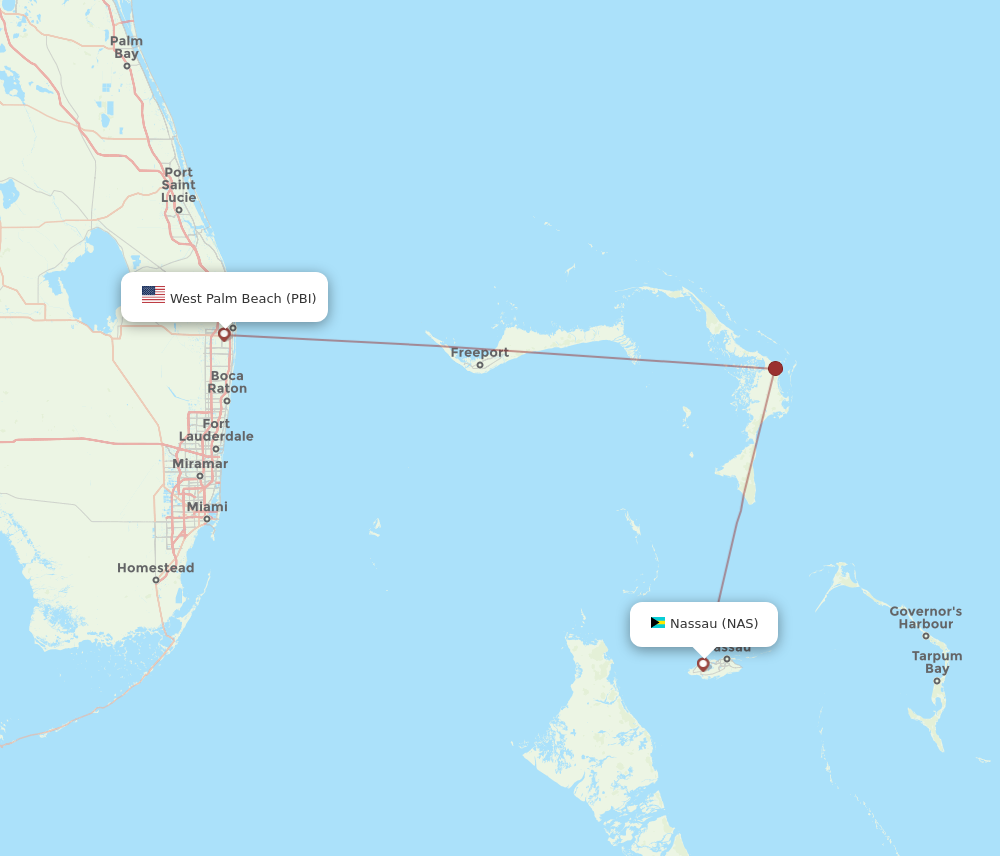 NAS to PBI flights and routes map