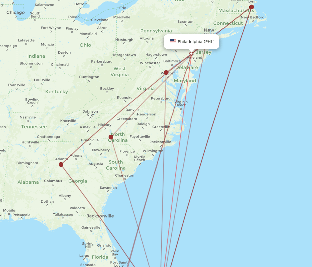 NAS-PHL flight routes