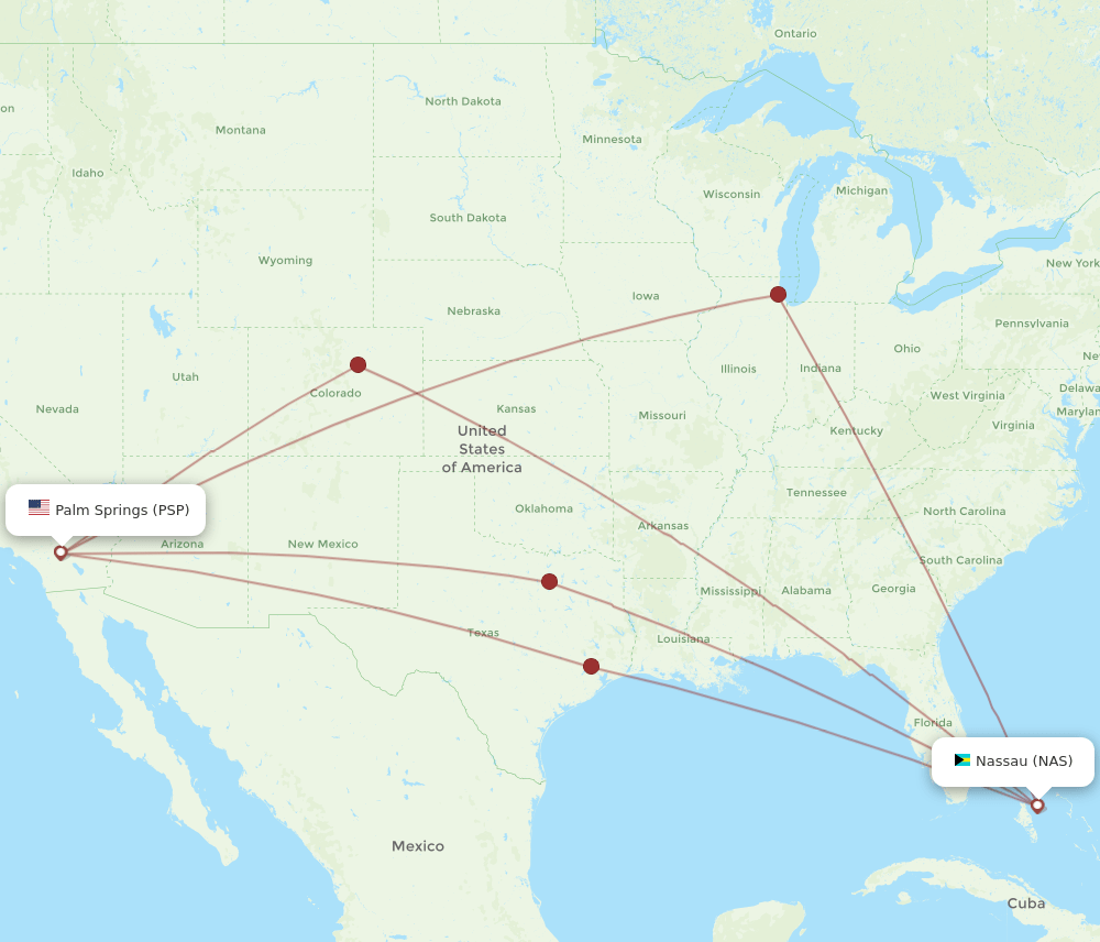 NAS to PSP flights and routes map