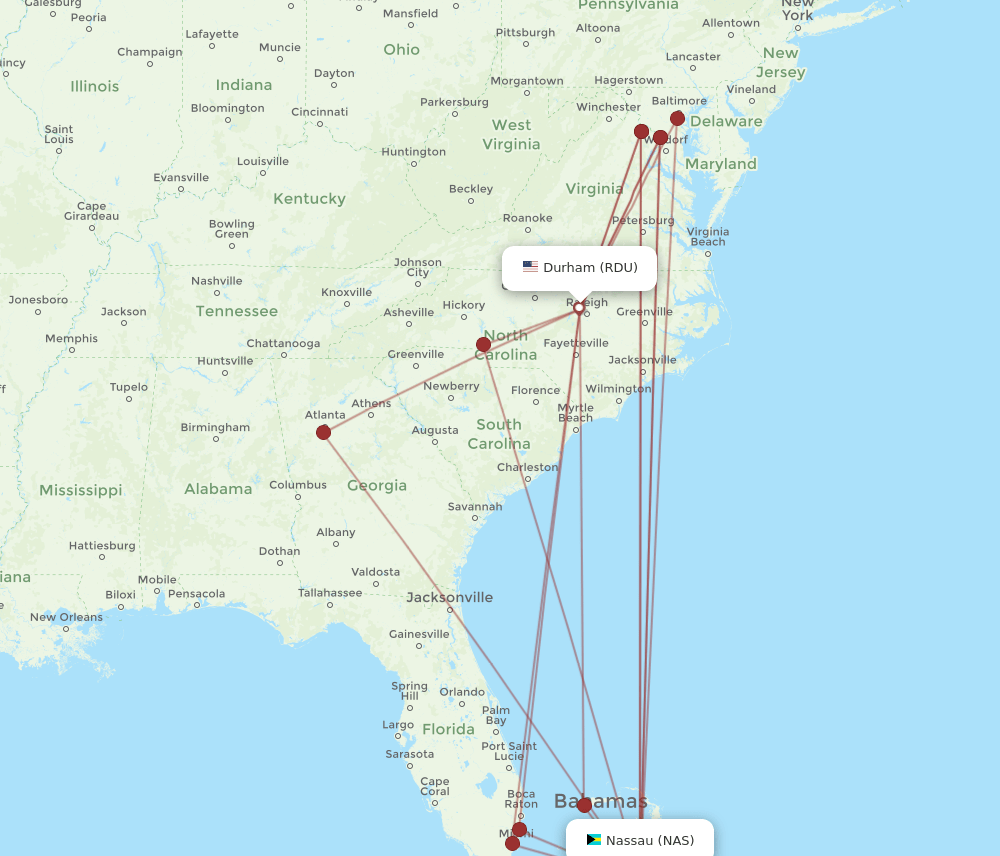 NAS-RDU flight routes
