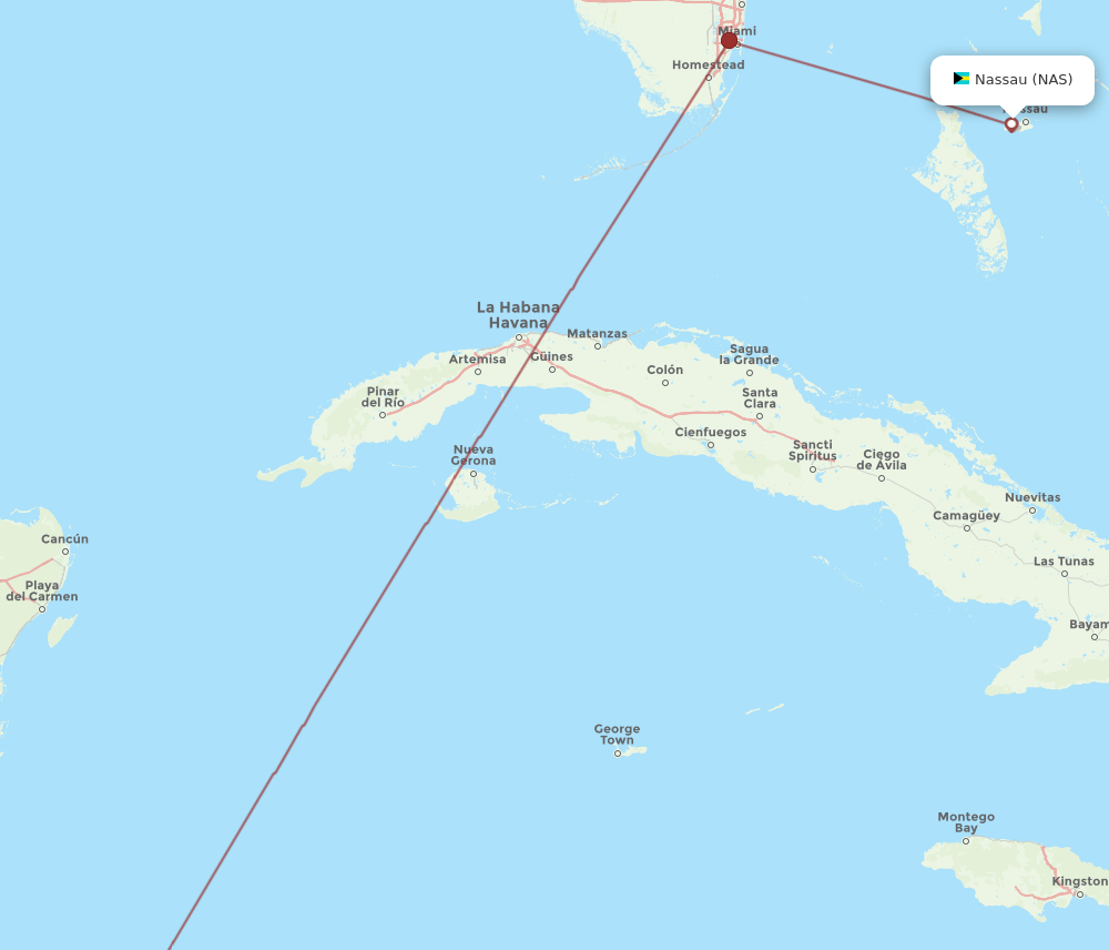 NAS to RTB flights and routes map