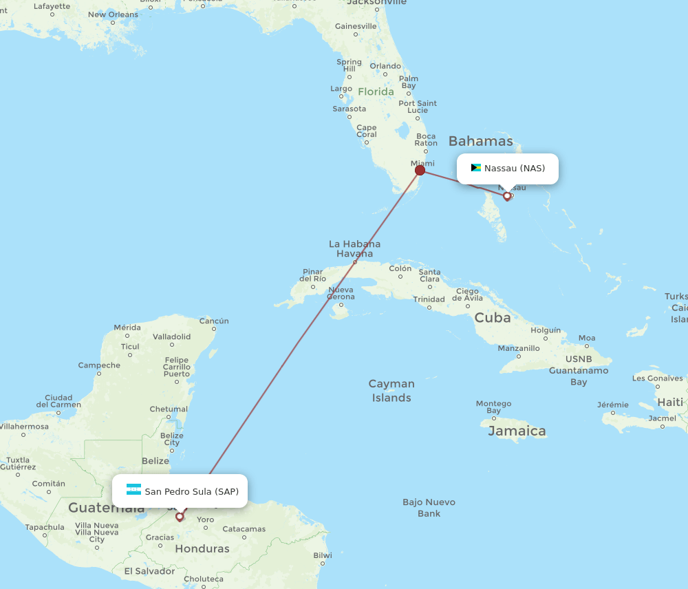 NAS to SAP flights and routes map