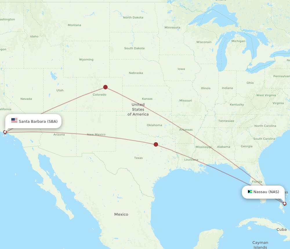 NAS to SBA flights and routes map
