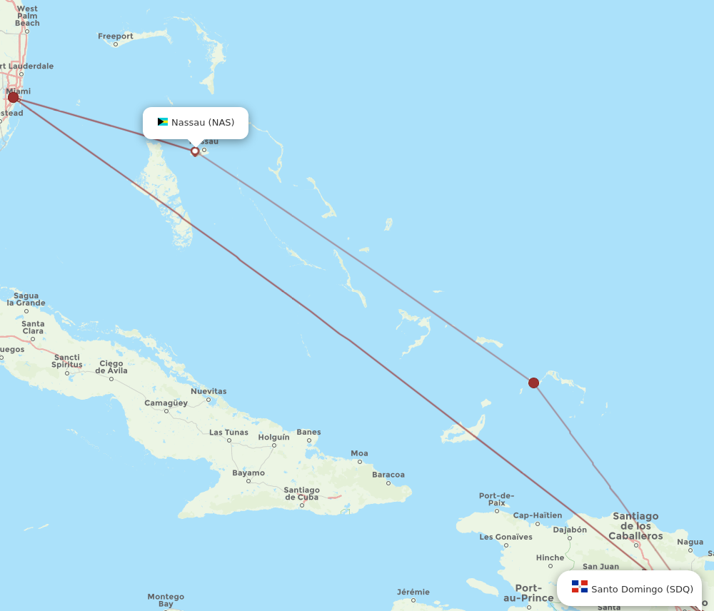 NAS to SDQ flights and routes map