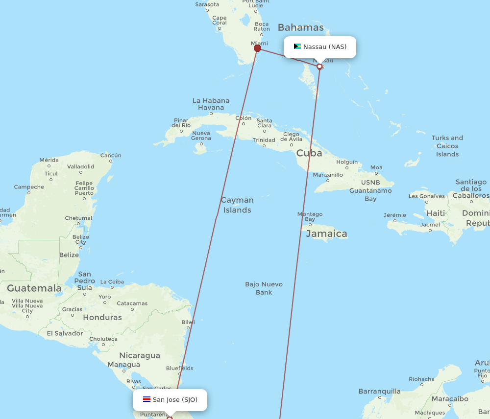 NAS-SJO flight routes
