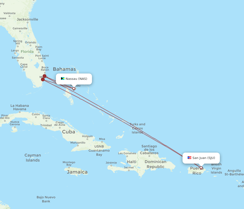 NAS-SJU flight routes