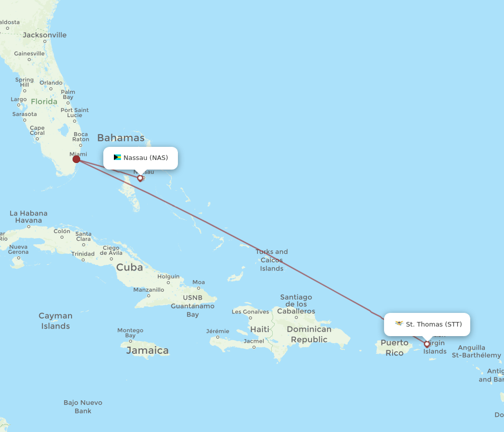 NAS to STT flights and routes map