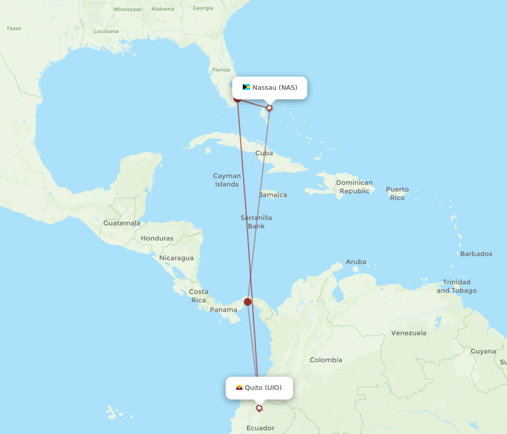 NAS to UIO flights and routes map