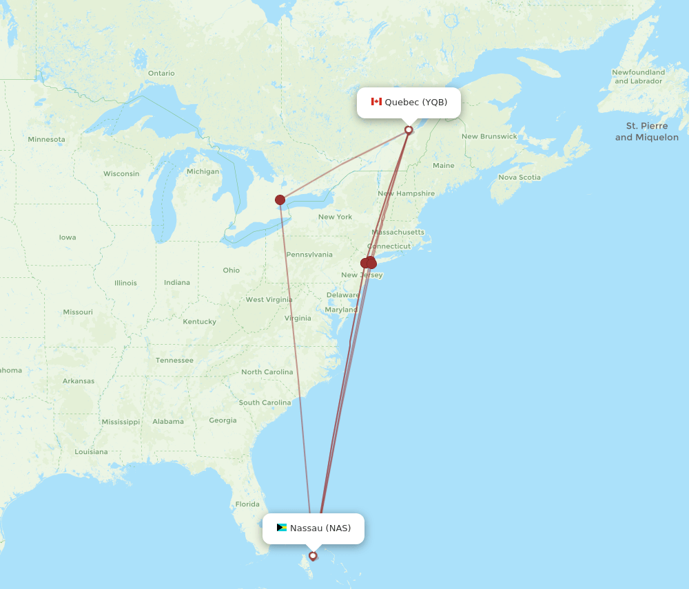 NAS-YQB flight routes