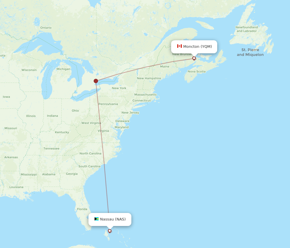 NAS to YQM flights and routes map