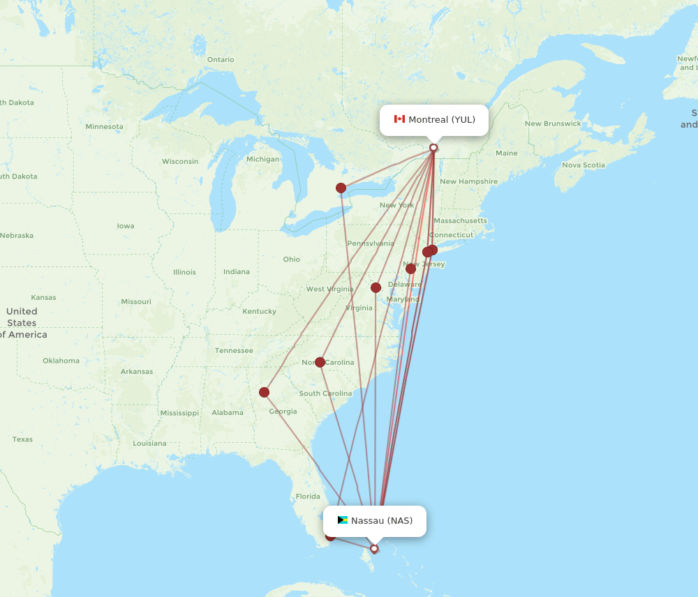 NAS-YUL flight routes
