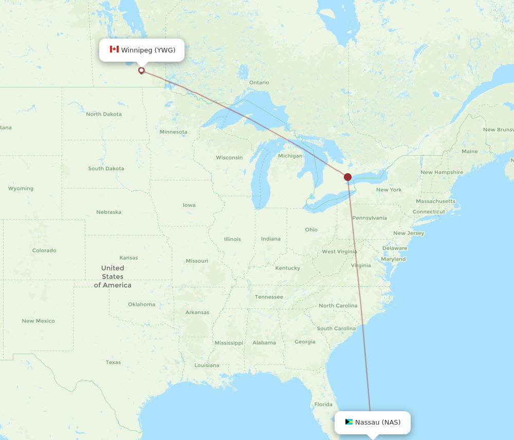 NAS-YWG flight routes