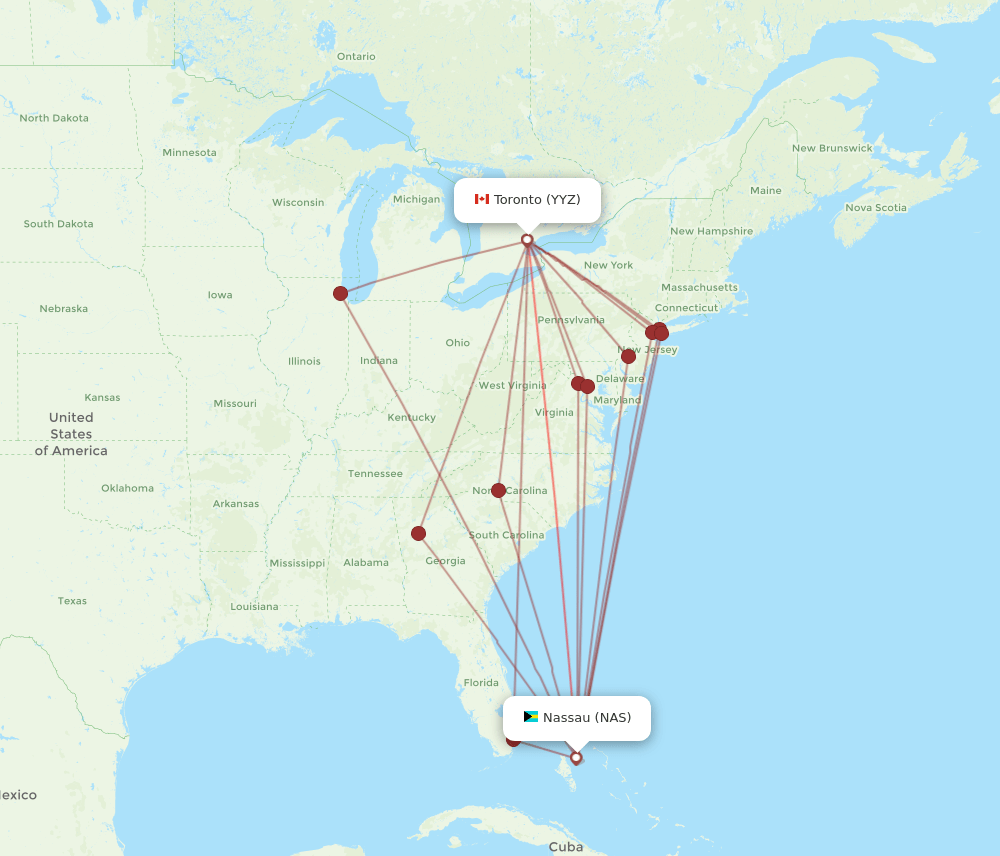 NAS to YYZ flights and routes map
