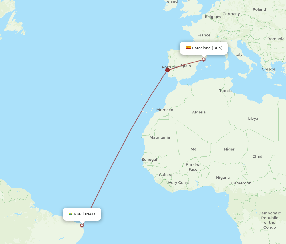 NAT-BCN flight routes